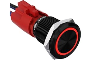 APIELE 110V-220V 19mm Latching Push Button Switch 10 Amp SPST LED Waterproof Round Self-Locking 1NO (Black Aluminum, Red)