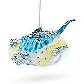 Elegant Blue Stingray Blown Glass Christmas Ornament