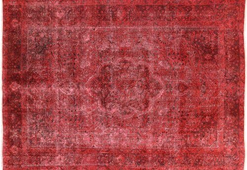 New Oriental Floral Scarlet Red 8'x12' Overdyed Hand Knotted Wool Area Rug H8688