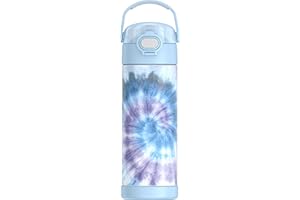 THERMOS FUNTAINER 16 Ounce Stainless Steel Vacuum Insulated Bottle with Spout and Locking Lid, Tie Dye Blue