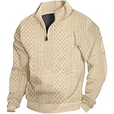 LINENNMAIN Men's Casual Quarter Zip Sweatshirt Pullover Sweater Casual Long Sleeve Stand Collar Quarter Sweaters