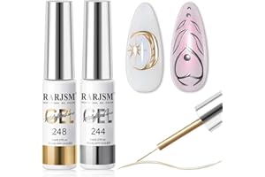 RARJSM Metallic Gel Liner Nail Art Silver Bronze Gold 2pcs Set Mirror Chrome 3D Effect Gel Nail Polish 8ml Build in Thin Brush Metal Painted Drawing Stripper Gelpolish Curing Requires for Home Salon