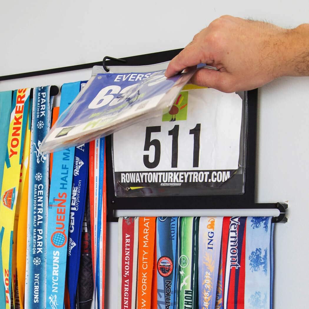 Deluxe BibFOLIO+ Race Bib & Medal Display | Wall Mounted Medal Hanger | Display Over 100 Medals & 200 Race Bibs: Office Products
