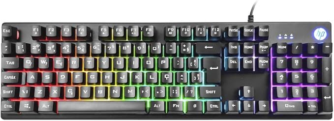 Teclado HP Gamer USB K500F Preto - Layout ABNT2 Teclas Multimídia e Iluminação de Led - 7ZZ97AA