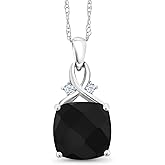 Gem Stone King 10K White Gold Black Onyx Pendant Necklace For Women (3.68 Cttw, Gemstone December Birthstone, Cushion Checkerboard Cut 10MM, with 18 Inch Chain)