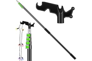 Leriton 7-30 ft Long Christmas Light Hanger Pole with Utility Hook, Telescopic Extension Pole Multi-Purpose for Christmas String Lights Installation Painting Cleaning Without Ladder (Green)