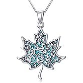 RMREWY Genuine Turquoise Maple Leaf Pendant Necklace,925 Sterling Silver Native American Boho Western Pendant Real Gemstone Jewelry Birthdays Gift for Women Nature Lover