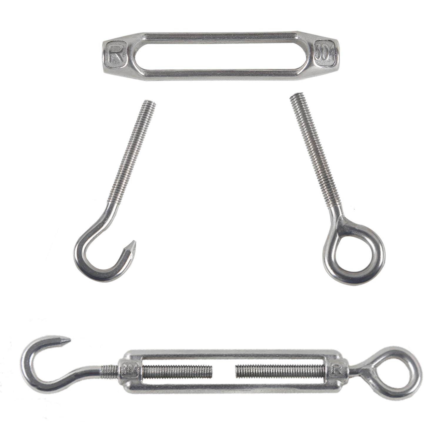 Rshuhx M4 Turnbuckle Wire Tensioner 304 Stainless Steel Adjustable Turnbuckle Hook and Eye Rope Cable Tension for Rope Tightener Garden Wire ClotheslineTensioner Heavy Duty Sun Shade Sail Fixing 6pcs - Image 5