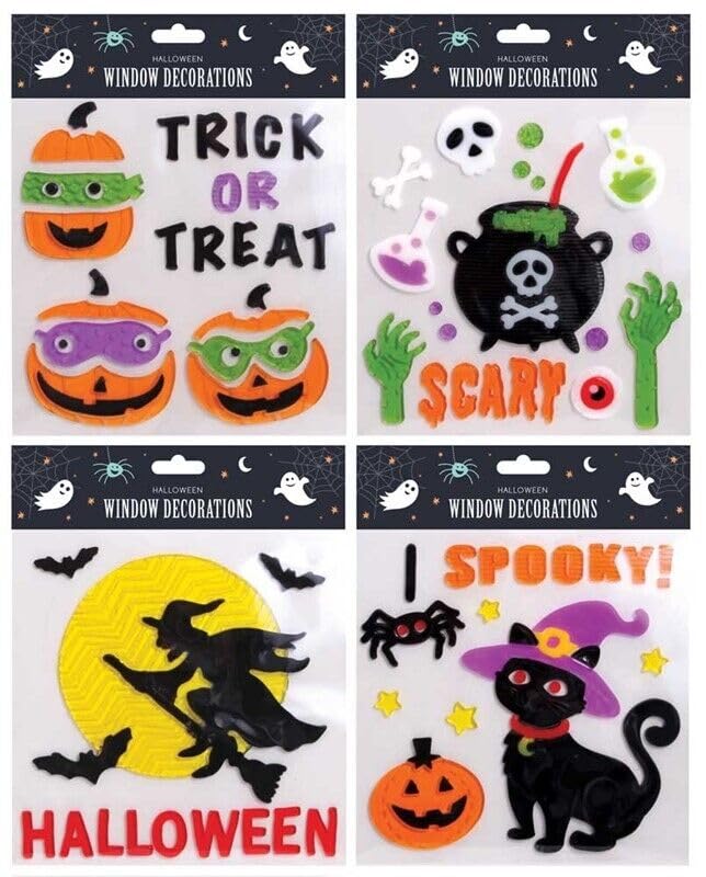 Orbitron 4 Sheets x Halloween Window Gel Stickers Trick or Treat Clings Glass Decoration