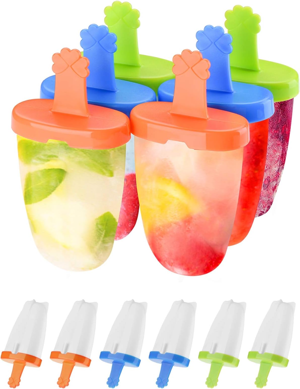 IKICH Popsicle Molds, Food Grade 6 Pieces Ice Pop Molds, 100% BPA-free, Reusable fresh homemade popsicles, Perfect for toddlers, popsicle molds for kids