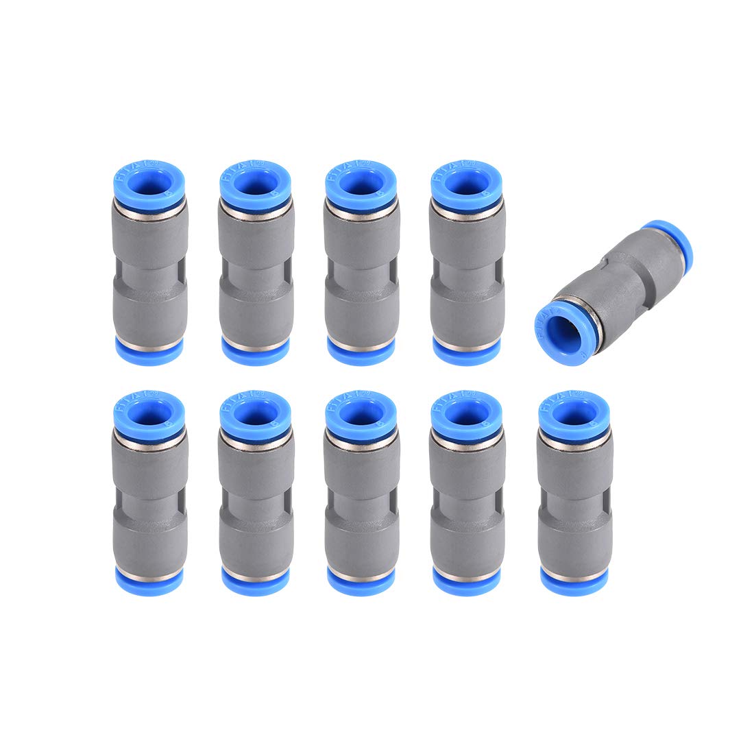 sourcing map Straight Push Connectors 8mm Quick Release Pneumatic Connector Plastic Union Pipe Tube Fitting Grey 10Pcs