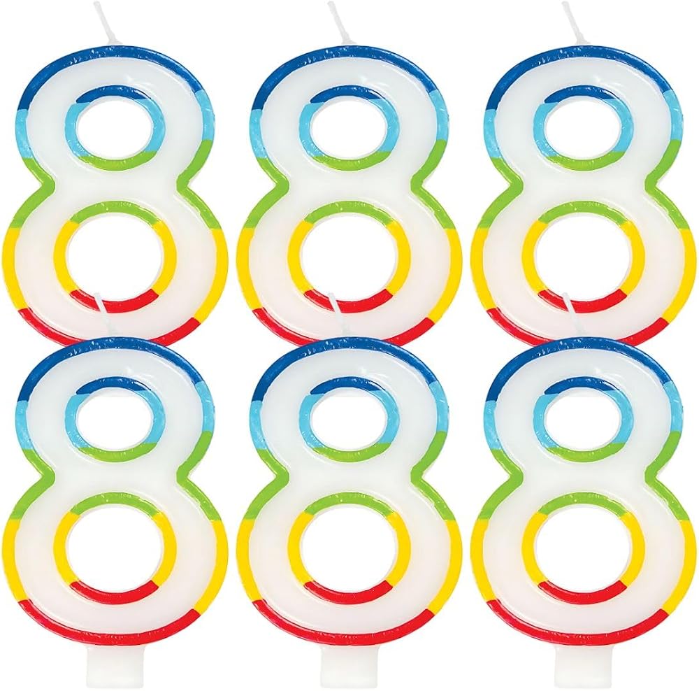 Unique Vibrant Rainbow Border Number 8 Birthday Candle 7cm x 12cm