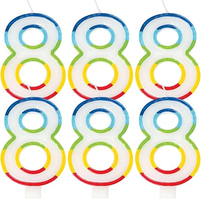 Unique Vibrant Rainbow Border Number 8 Birthday Candle 7cm x 12cm