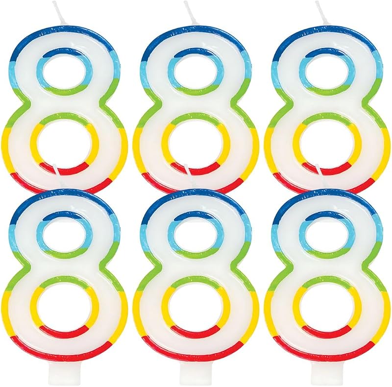 Unique Vibrant Rainbow Border Number 8 Birthday Candle 7cm x 12cm
