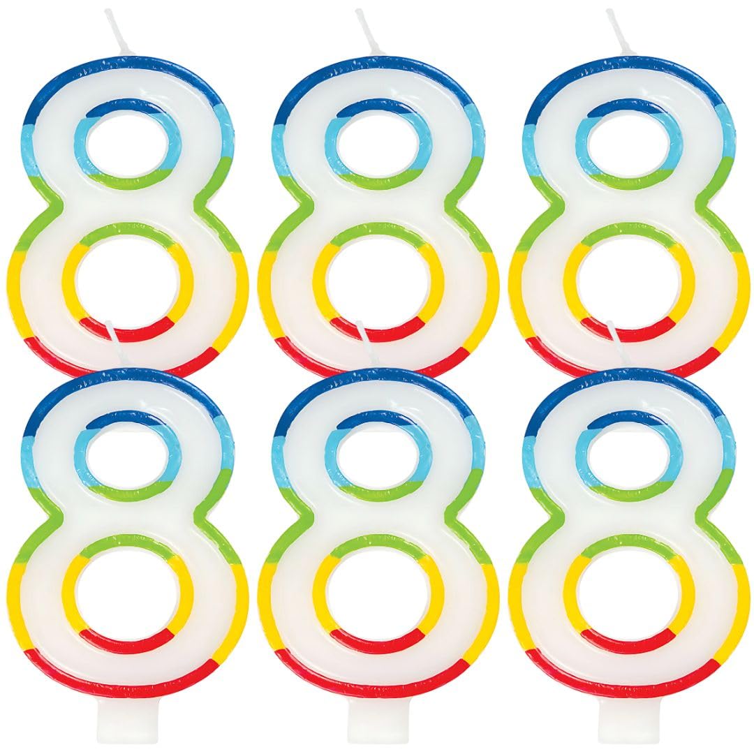 Vibrant Rainbow Border Number 8 Birthday Candle (7cm x 12cm) - Stunning Multi-Colored Party Decor - Uniquely Crafted for Celebratory Milestones - 1 Pc