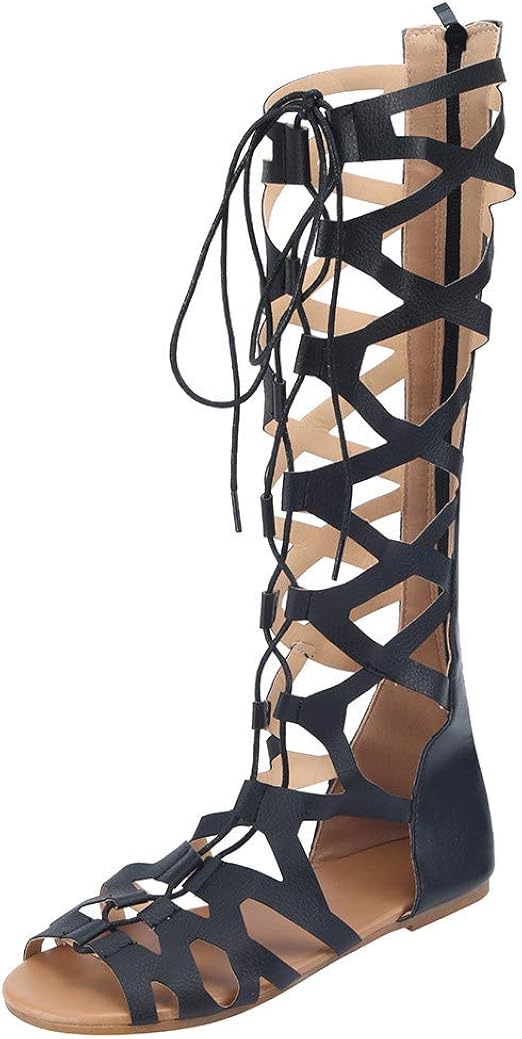 platform gladiator sandals knee high