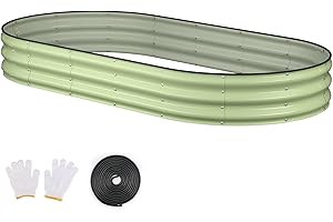 Patiobay Raised Garden Bed, 8x4x1ft Galvanized Outdoor Planter Beds with Safety Edging and Gloves, Oval Metal Planter Box for Gardening Vegetables Flowers Herb