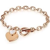 HZMAN Stainless Steel Silver/Rose/18k Gold Plated Zircon Heart Bracelet for Women Romantic Gift Toggle Clasp Link Bracelets