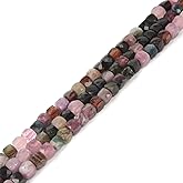 Natural Multi-Color Tourmaline Gemstone 4mm Faceted Cube Square Loose Beads 16 Inch for DIY Jewelry Making Beads