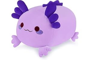 Auspicious beginning Cute Axolotl Plush Pillow Stuffed Animal, Kawaii Cat face Newt Toys Soft Axolotl Plush Dolls for Kids Boys Girls Adults Gifts (Purple Salamander,15.8inch)