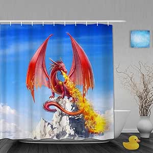 Judascepeda Cortinas de Ducha,Niños Dinosaurio Dragón Alado Escupir