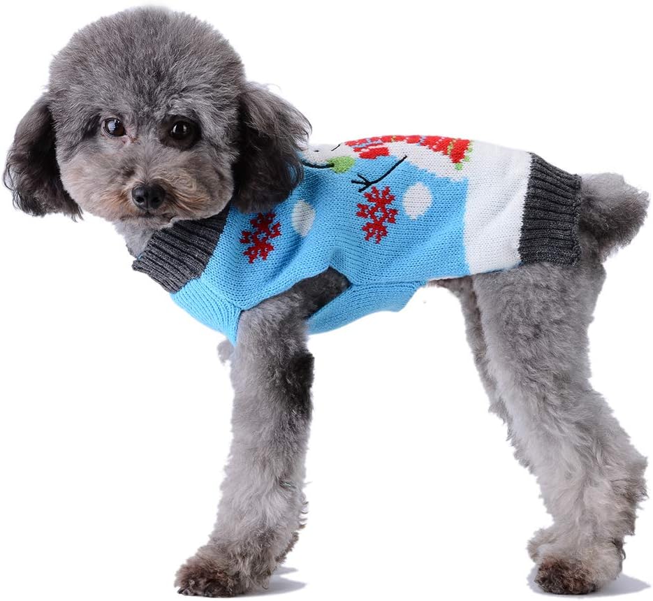 ABRRLO Dog Christmas Jumper Outfits Blue Snowman Ugly Xmas Pet Sweater Puppy Cat Holiday Costume New Year Clothes Gift for Small Medium Large Dogs (Blue Snowman,M) - Image 5