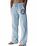 Men's Linen Pants Casual Cotton Trousers Elastic