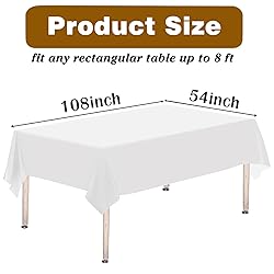Kopokita 6PCS White Plastic Tablecloths 54 x 108