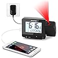 SMARTRO Digital Projection Alarm Clock for Bedrooms with Indoor Thermometer Hygrometer, USB Charger, Bedside Projector, Travel, AC and Battery Operated