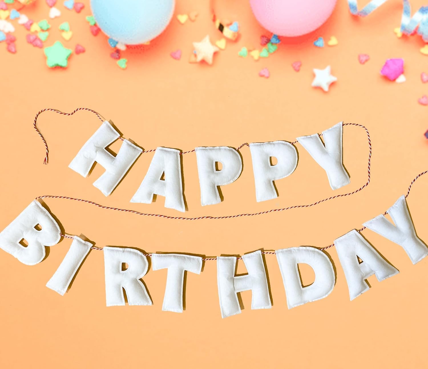 Pre-Strung Happy Birthday Banner - Felt Ball Garland - HAPPY BIRTHDAY Garland, Rainbow Birthday Decorations, Personalized Sign for Party Decor, Photo Prop (White) — image 1