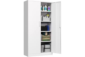 PEUKC Metal Garage Storage Cabinet, 71-inch Tall Storage Cabinet with Adjustable Shelves & Locking Doors, Tool Cabinets for Garage,Office,Home,School,Gym Storage (White)