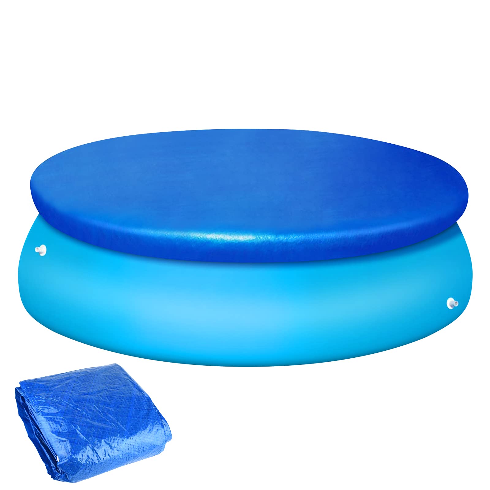 PLULON Round Pool Cover, Adjustable Drawstring, Blue, Solid, 183 cm, Protection, Pool Cover