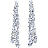 Long Dangle Drop Wedding Earrings, Full Heart Shape Cubic Zirconia Setting, Sparkling Paved CZ for Bridal Party, Engagement