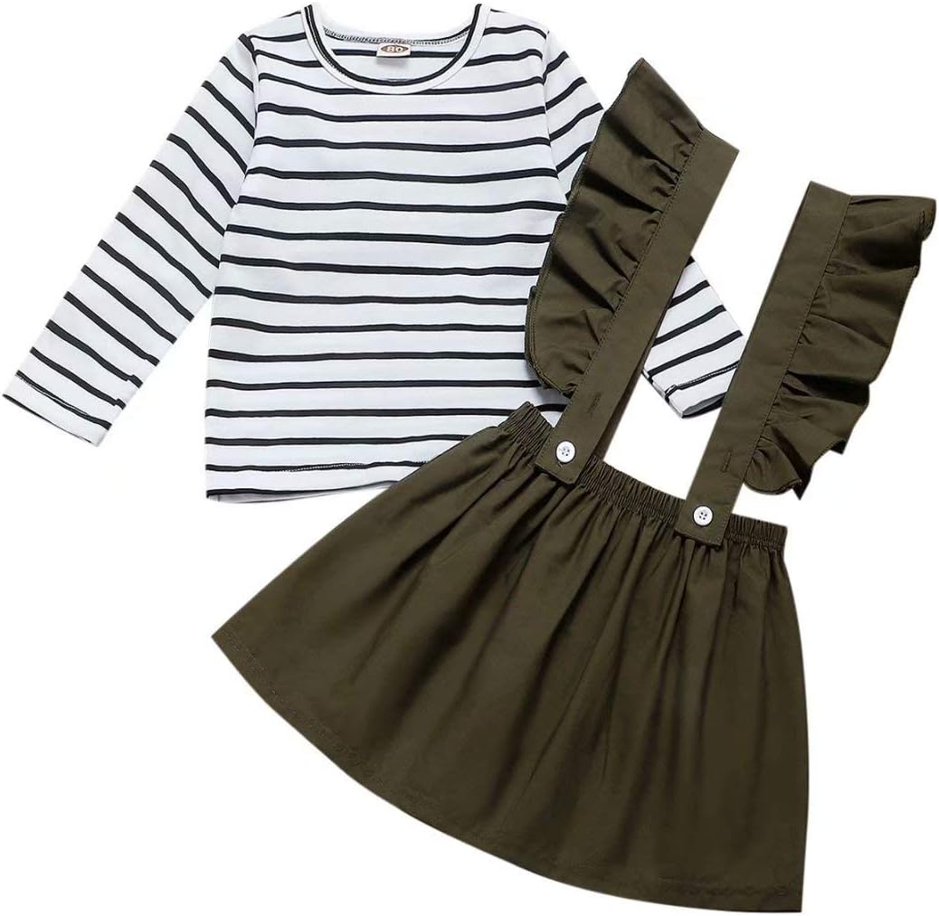 Skirts Set Toddler Ruffle Strap Skirt + Long Sleeve T-Shirt Tops Perfect for 1-6T Girls