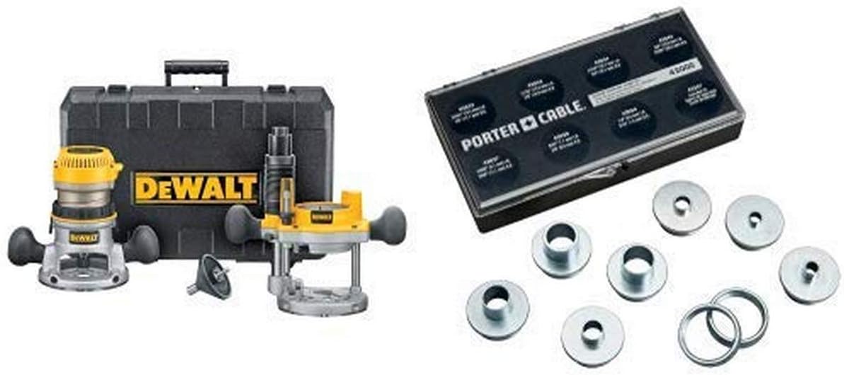 DEWALT DW616PK 1-3/4 Horsepower Fixed Base Plunge Router Combo Kit with 42000 9-Piece Template Guide Kit