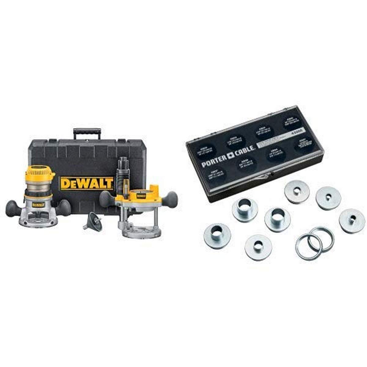DEWALT DW616PK 1-3/4 Horsepower Fixed Base Plunge Router Combo Kit with 42000 9-Piece Template Guide Kit