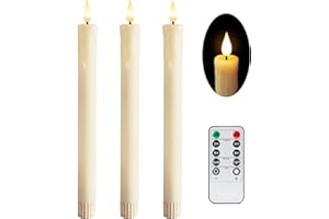 Stmarry Real Wax LED Flameless Taper Candles with Remote Timer, 9.65 Inches Ivory Candlesticks, Wax Drip Battery Operated Tal
