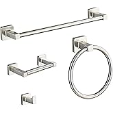 Brushed Nickel Bathroom Hardware Set 4 Pieces,Towel Bar Set Stainless Steel Wall Mounted, Includes 16In Hand Towel Bar, Towel Ring, Robe Towel Hooks,Toilet Paper Holder, Bathroom Towel Rack Set…