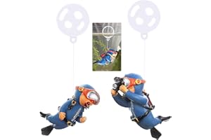 WONFLY 2-Pack Tank Decorations, Cute Little Diver, Aquarium Decoration Accessories Ornaments with Float Ball, Playmate for Tank Suitable for All Kinds of Fish and Tanks (Blue)