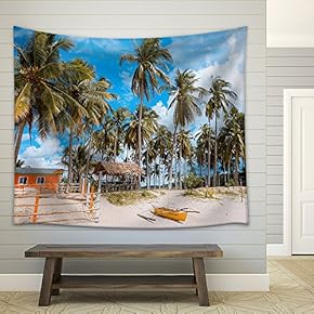 Landscape of Coconut Palm Tree on Tropical Beach in Summer - Fabric Wall Tapestry Home Decor - 51x60 inches