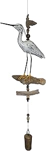 Cohasset Gifts 568 Bamboo Wind Chime Egret/Heron Cohasset Bell, Distressed White Finish