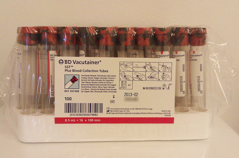 BD Vacutainer Plus Plastic Serum Tubes, Red/Grey, 16 x 100 mm x 8.5 mL