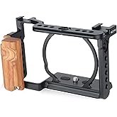 NICEYRIG Cage Kit with Wooden Grip for Sony Alpha A6100 A6400 Mirrorless Camera, with Double Locking Points - 342