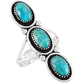Turquoise Ring Sterling Silver 925 Genuine Gemstones Size 6 to 11