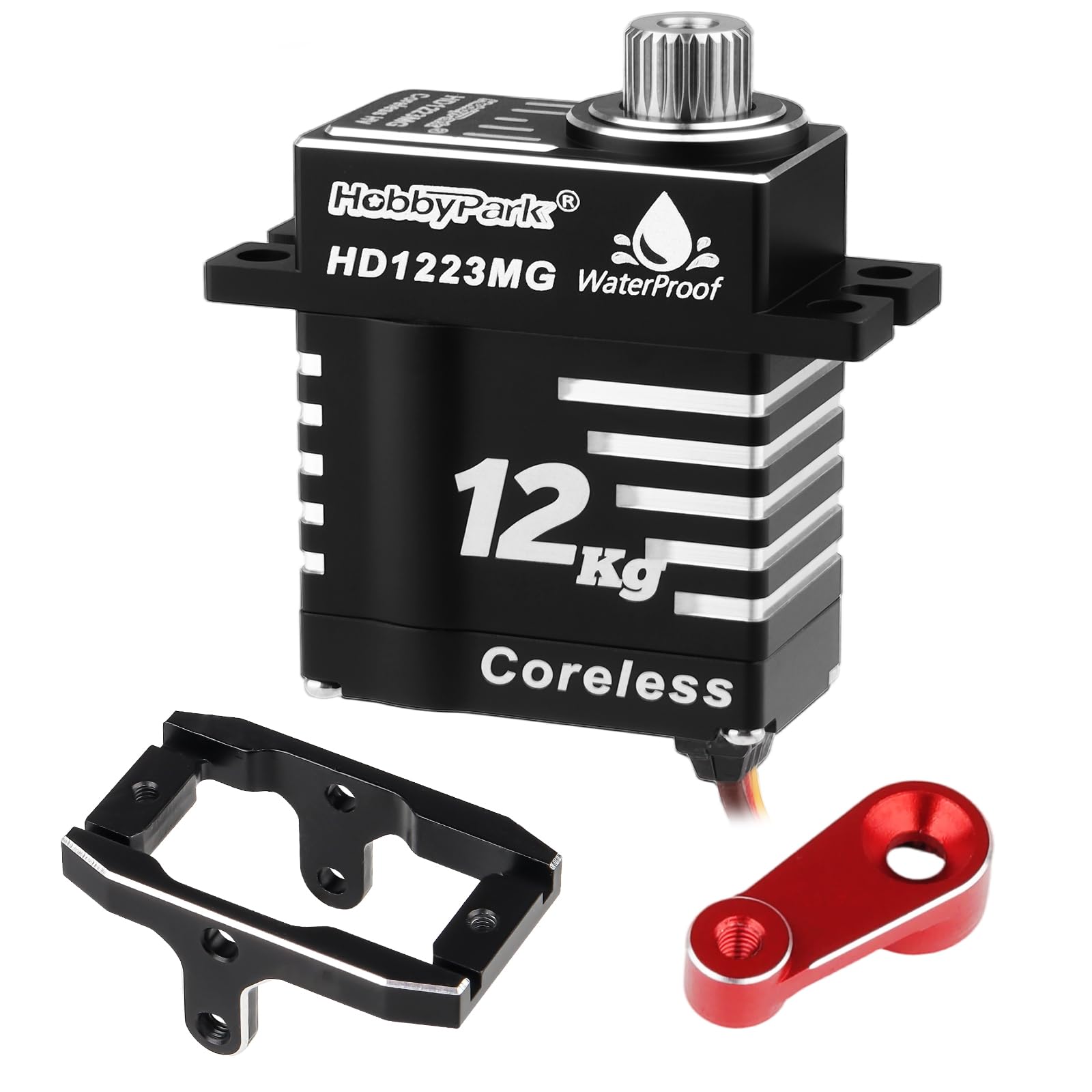 Photo 1 of HobbyPark Waterproof for TRX4M Servo 12kg High Torque Servo Aluminum Shell Coreless Motor with Servo Mount Bracket and Arm Set Metal Gear Digital Servo Steering Servo 1/18 Crawler Car Upgrades Parts