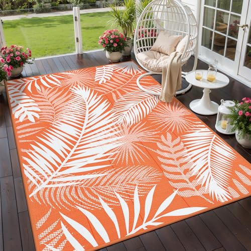 HiiARug Outdoor Patio Rug Orange White 6'x9
