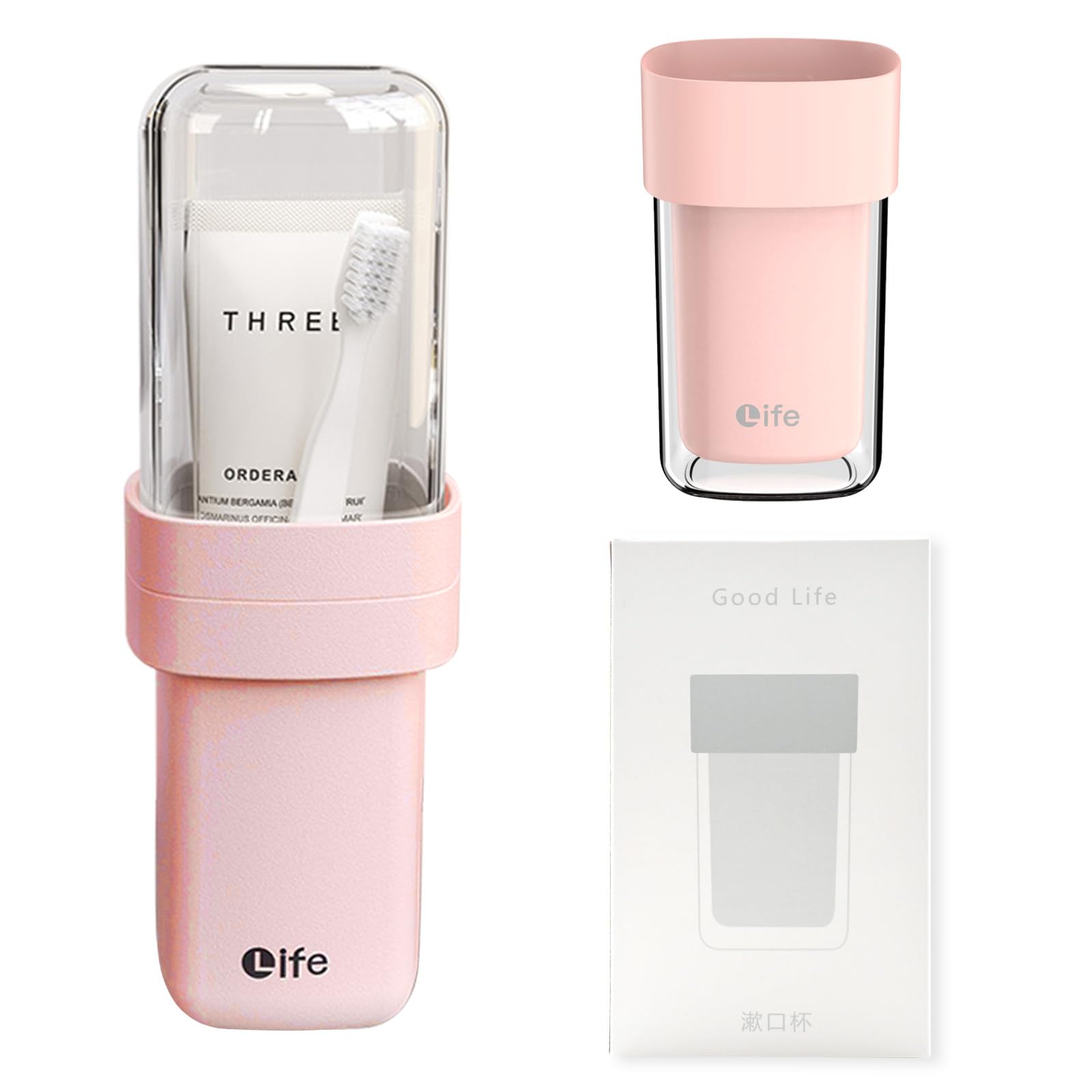 Photo 1 of Portable Travel Toothbrush Case, Covered Toothbrush Cup Holders, Toothbrush and Toothpaste Travel Case, Toothbrush Storage Organizer Container for Traveling Bathroom(Pink)