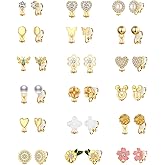 18 Pairs Clip on Earrings for Women Teens Girls Hypoallergenic Non Pierced Earrings Cute Clip on Earrings Set Faux Pearl Heart Flower Love Knot Clip on Stud Earrings Jewelry Gifts