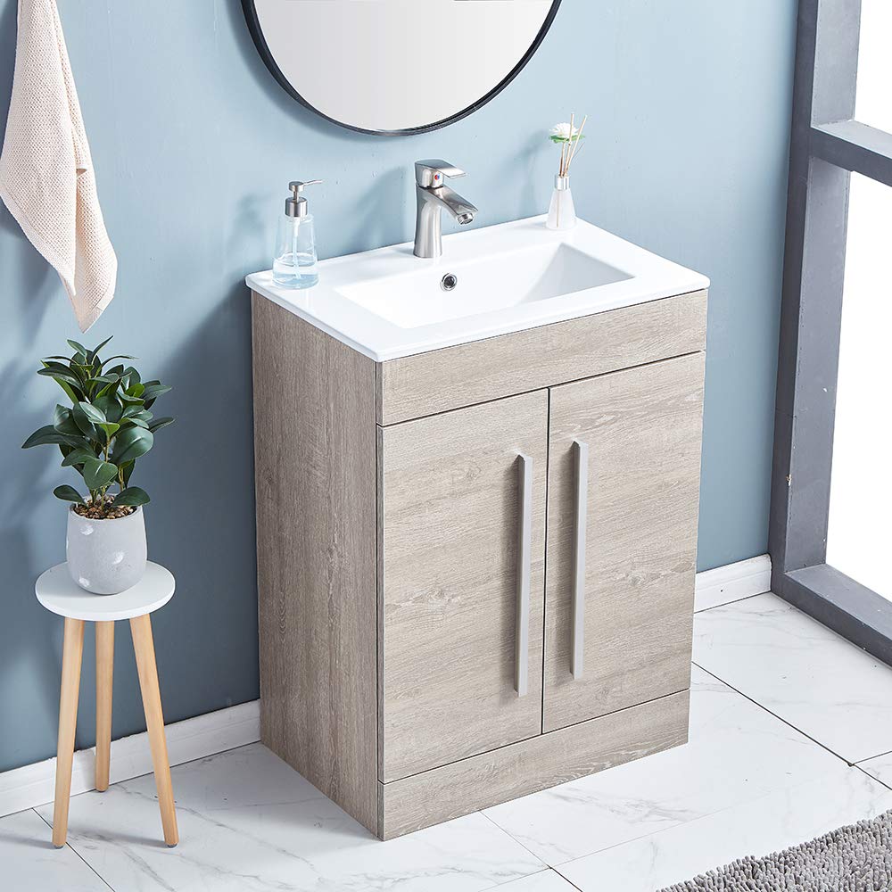 Buy GLANZHAUS Modern 600mm Bathroom Vanity Unit with Basin, Free