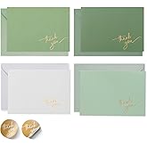 Gold Foil Thank You Cards - Bulk Pack of 40, 5x3.5 Inch with Matching Stickers & Envelopes (Green) Textured Surface for a Unique Feel - Suitable for Baby Shower, Wedding, Small Business, Graduation